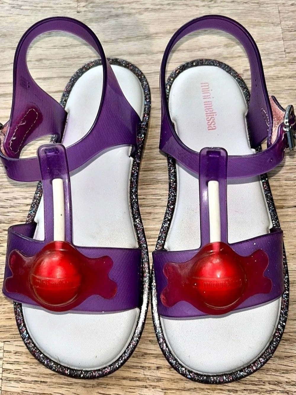 Mini Melissa Glitter T-Strap Sandals Purple & Red